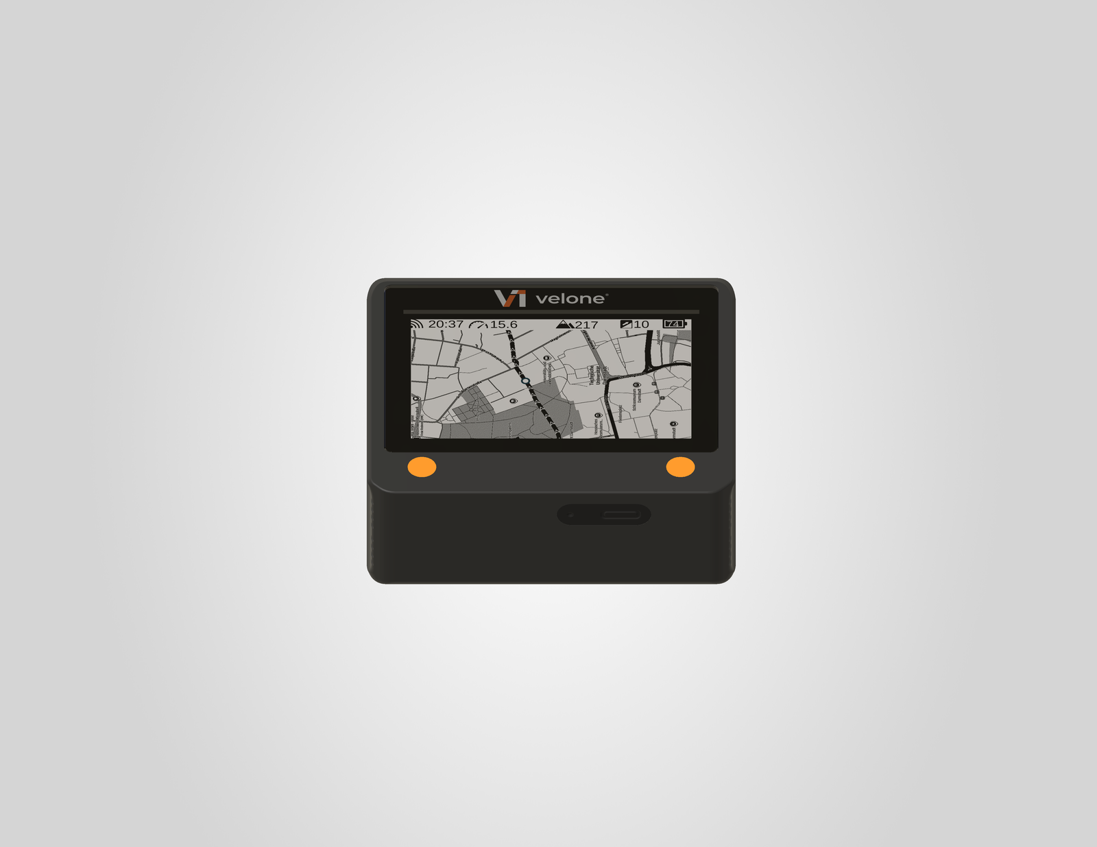 Velone Navigation - Plan routes in the smartphone app, Turn-by-turn navigation with route arrows and live position on the device